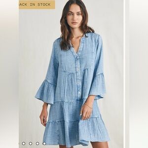 Faherty Dream Cotton Gauze Kasey Dress Classics: Light Indigo Wash Small NWT
